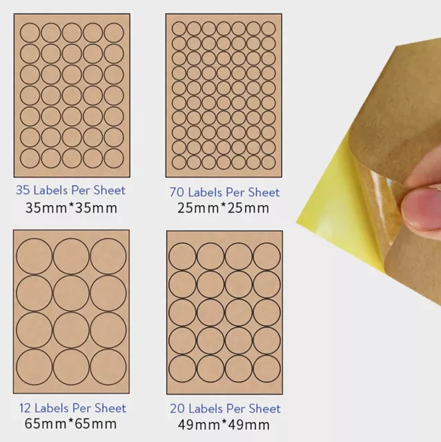Kraft Paper A4 Labels - Circular - Brown Inkjet Laser Stickers Printing Round