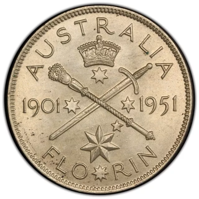 Australia 1951(m) One Florin 2/- (Jubilee)(Silver)- PCGS MS64 (45797591)