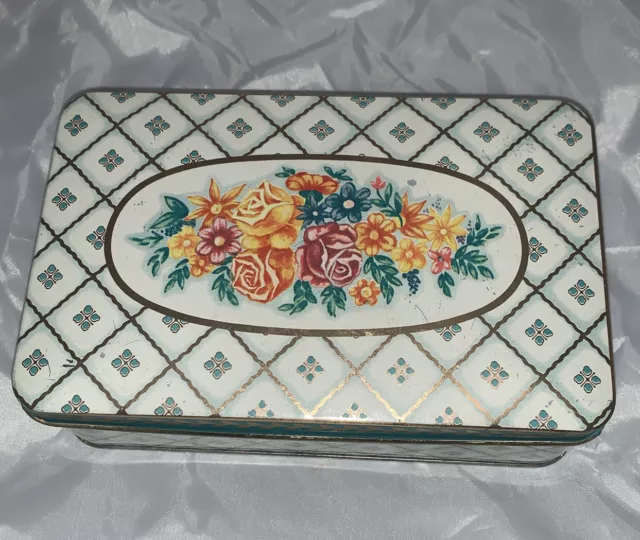 Decorative Tin Vintage Daher Design Hinged Lid Floral Made In Uk