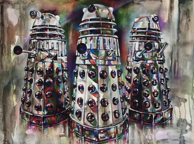 Hand Signed Open Edition Poster Print Art A3+ Daleks Exterminate By Warren Green