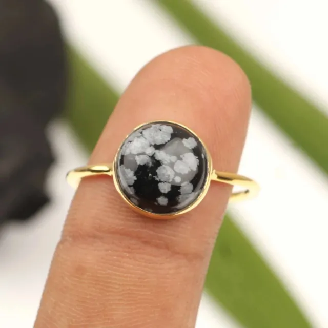 Snowflake Obsidian Ring,925 Sterling Silver Ring,Handmade Ring,Gift For Her