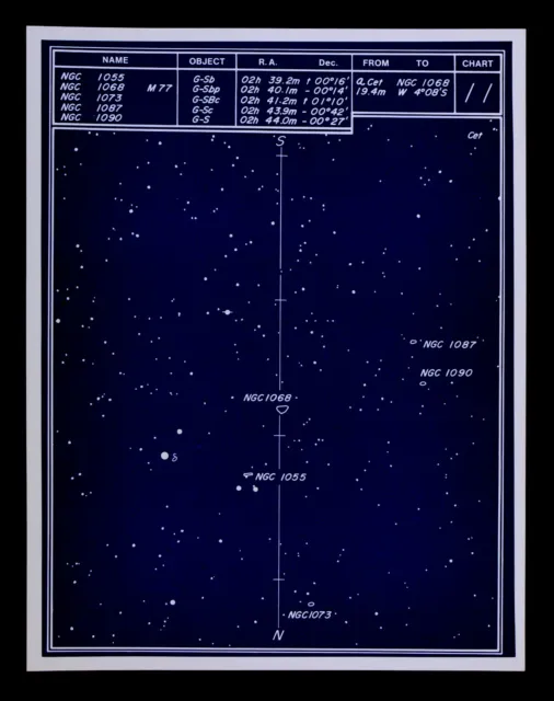 Astronomy Deep Sky Star Chart no 11 Constellation Cetus Galaxies Sarna Map