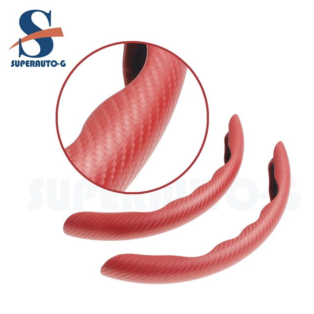2x Red Carbon Fiber Steering Wheel Set Trim for 37-38cm Diameter Steering Wheel