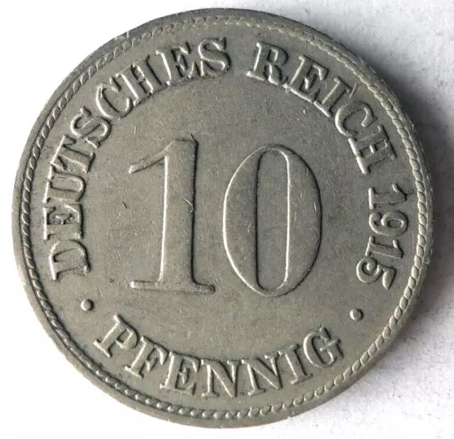 1915 D German EMPIRE 10 PFENNIG - Excellent Coin - German Bin #18