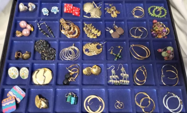 Huge Lot 35 Pair Vintage Estate Jewelry Clip On Post Hook Earrings Dangle Huggie