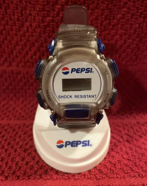 Vintage Pepsi Cola Shock Protection Digital Watch Soda Advertising Ice Blue Band