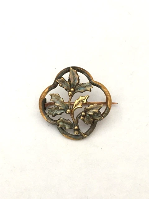 Broche Ancienne Art Nouveau Fleurs Plaqué Or - Bijou Vintage, Occasion, Style Romantique