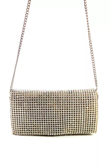 Whiting And Davis Womens Jeweled Textured Magnetic Lock Shoulder Handbag Beige