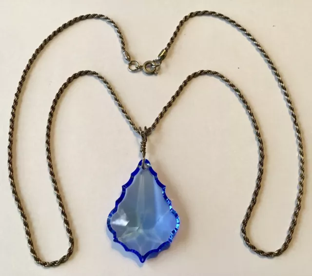 Vintage Sterliing Silver Art Deco Blue Prism Pendant Necklace