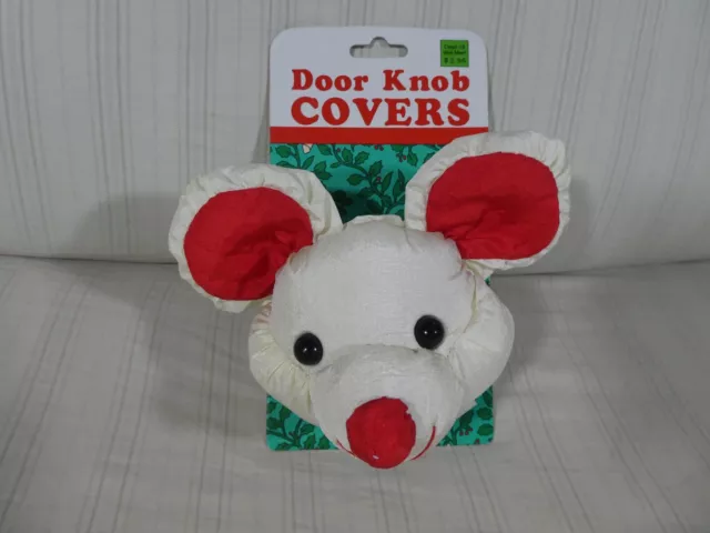 Vintage Christmas Door Knob Cover Holiday Mouse Puffalump-ish Red White RARE A1