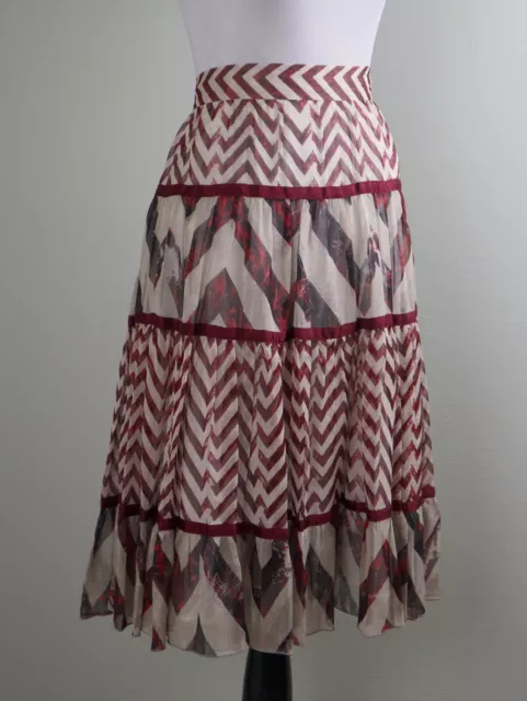 DIANE VON FURSTENBERG DVF $295 Vintage 100% Silk Zig Zag Tiered Skirt Size 8