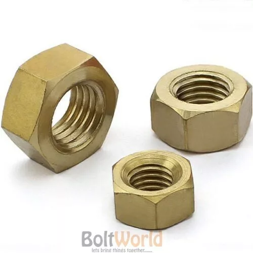 Solid Brass Metric Hex Hexagon Full Nuts For Bolts & Screws M2, To M20 Din 934