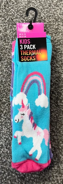 Calze termali per ragazze - unicorno - confezione da 3 - taglia 9-12 - nuovissime