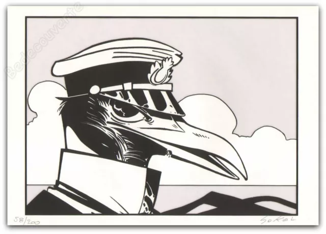 Ex-libris Sérigraphie Benoît Sokal Hommage à Corto Maltese 200ex signé 21x29,7