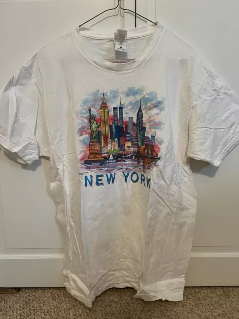 Vintage New York City Skyline Twin Tower Pop Art T Shirt Adult L, 90’s NY