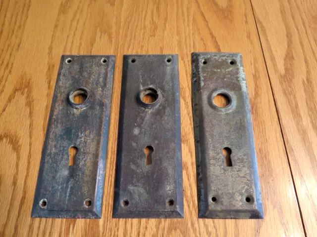 Lot of 3 Antique Vintage Door Escutcheon Brass Plates Keyhole Cover  2 Styles