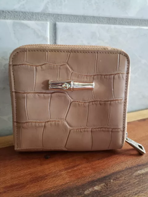 Longchamp- Roseau Style- Croco- Croc Embossed Leather- Small Wallet- Beige- NWT