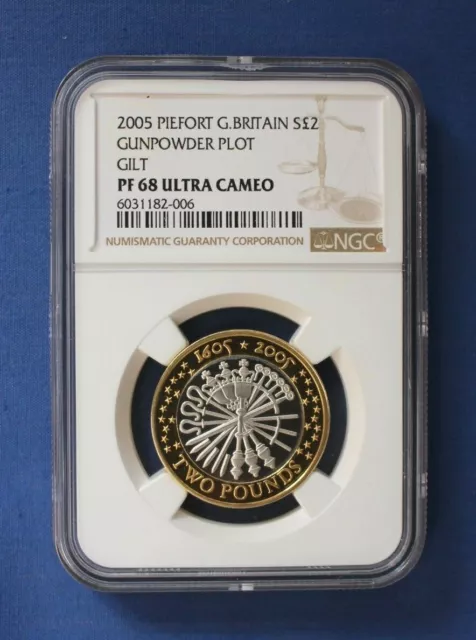 2005 Silver Piedfort Proof £2 coin "Gunpowder Plot" NGC Graded PF68 Ultra Cameo