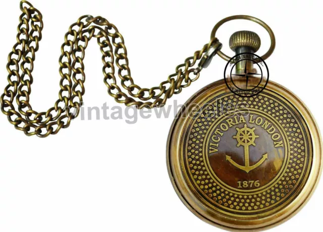 Vintage Victoria London Antik Messing Taschenuhr Sammlerstück & Nautisch Uhr