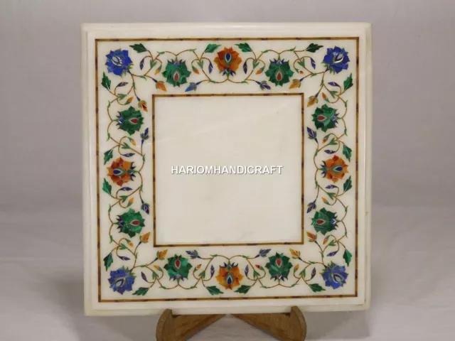 Square White Marble Coffee Top Side Table Inlay Multi Marquetry Floral Art H4497