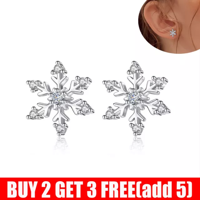 925 Sterling Silver Snowflake Stud Earrings Womens Girls Jewellery Xmas Gift