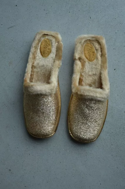 PANTOFOLE ELVEZIA PANTOFOLE mughetto oro IMBALLO ORIGINALE anni 60