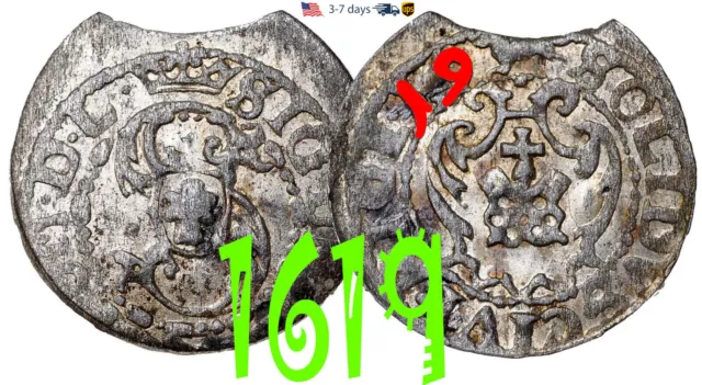 Poland Lithuania SOLIDUS Solid Schilling 1619 Riga Sigismund III Silver #18677