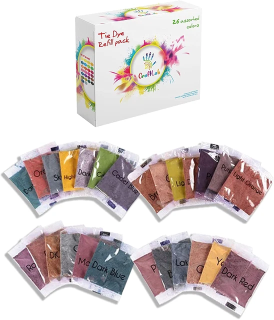 Kit de tinte de corbata CraftLab paquete de recarga, 2 g de 26 colores bolsas de recarga de tinte de tela para -