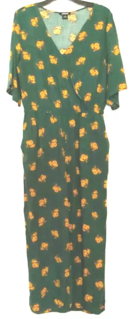 Monki green orange ginger tabby cat cap short sleeve wrap bodice jumpsuit S 12