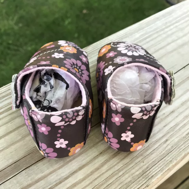 Stride Rite Crib & Crawl Shoes Floral Fun Chocolate Brown Soft 3-6 mo 2