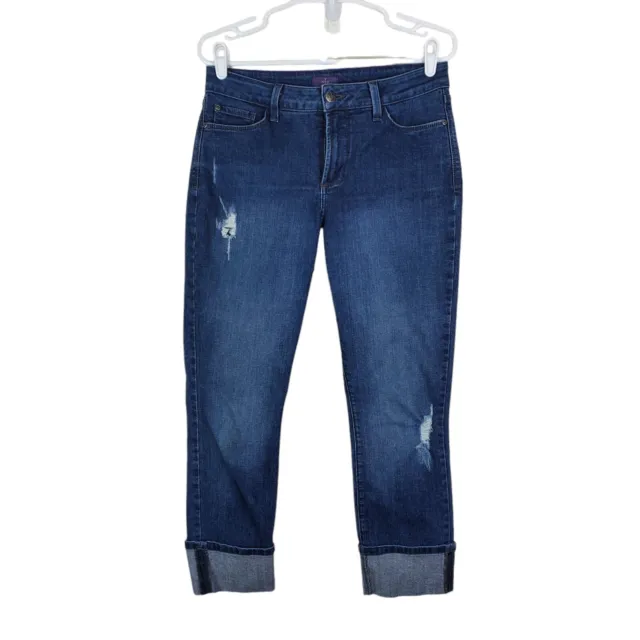 NYDJ  Jeans Womens 8 Boyfriend Blue Liftxtuck Technology Cuffed Hem Stretch