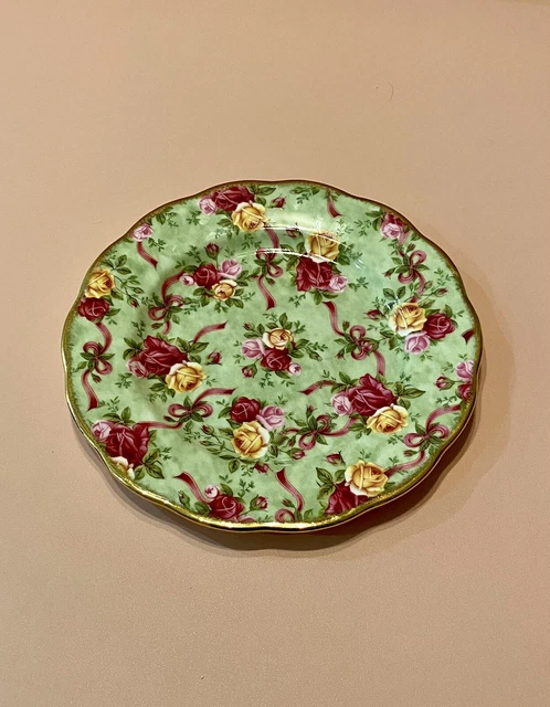 Royal Albert Old Country Roses Ruby Celebration Green Chintz Ribbon Salad Plate
