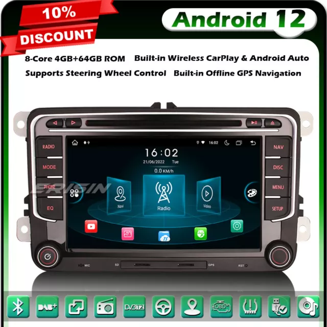 Android 12 Autoradio GPS DVD pour VW Skoda Seat Passat CC Golf 5 6 Tiguan Jetta