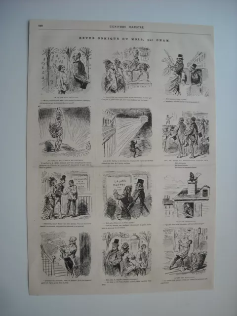 Caricatures 1877. Revue Comique Du Mois, Par Cham. 12 Caricatures Avec Legendes.