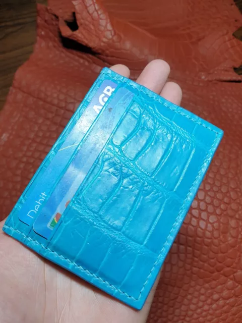 Baby Blue Genuine Crocodile / Alligator Leather Skin Card Holder, Credit Cards