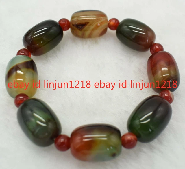 100% Natural 12x16+6mm Agate Onyx Gemstone Beads Bracelet Bangle 7.5''