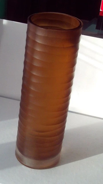 Mikasa Eklo Glass Vase - Amber 9.5" Rippled Effect Contemporary Boxed