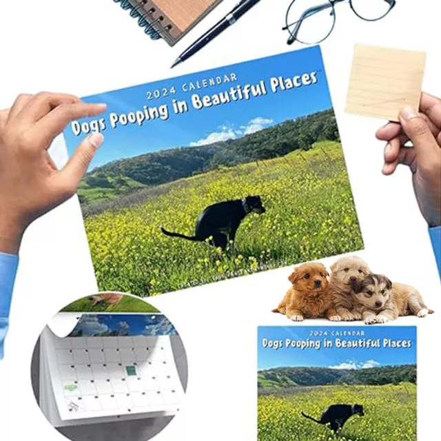DOGS POOPING IN Beautiful Places 2024 Wall Calendar,Monthly Calendar