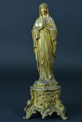 Large& beautiful Virgin statue Our Lady of Lourdes signed André Richir spelter 2