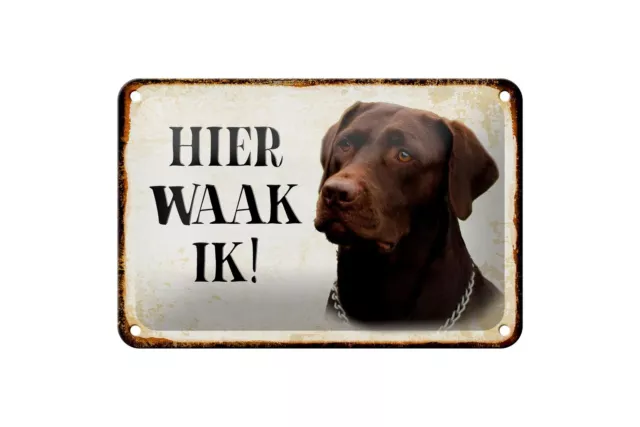 Blechschild Spruch 18x12 cm holländisch Hier Waak ik brauner Labrador Schild