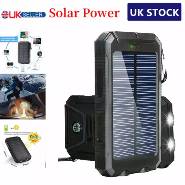 10000000mAh Solar Power Bank Pack Waterproof 2USB LED Battery Charger Phone UK