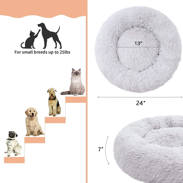 24 Inch Cat Bed Dog Bed for Cats, Small/Medium Dogs, Washable Donut Calming Roun 3