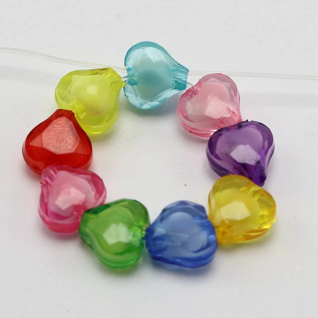 200 Cuentas Dije Corazón Facetado Acrílico Mixto Espaciador 10mm "Cuentas Interior Cuentas"