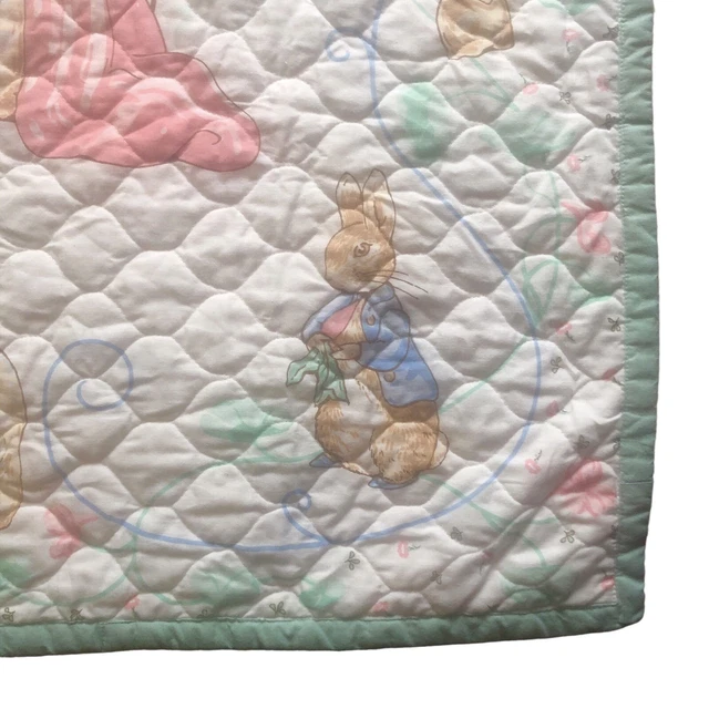 Edredón manta para cuna Beatrix Potter Peter Rabbit vintage 44x34" borde azul