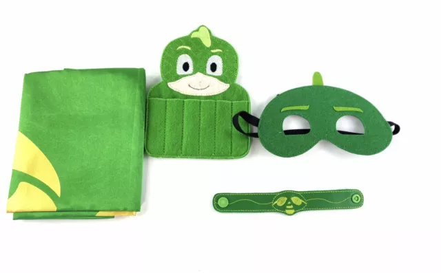 PJ Máscaras Halloween Disfraces Gekko Capa Máscara Cuero Pulsera Lápiz Soporte Set