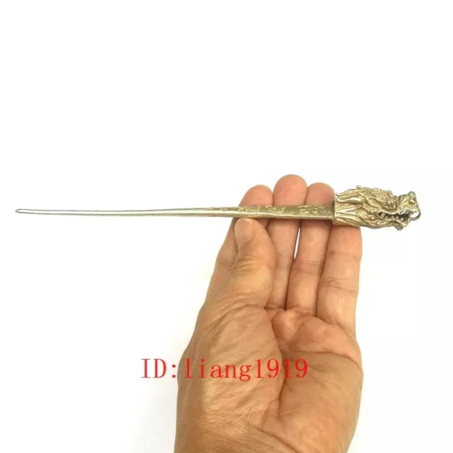 Old Chinese Tibet Silver Hand-made Dragon Hairpin Hair Gift Collection L 8 inch