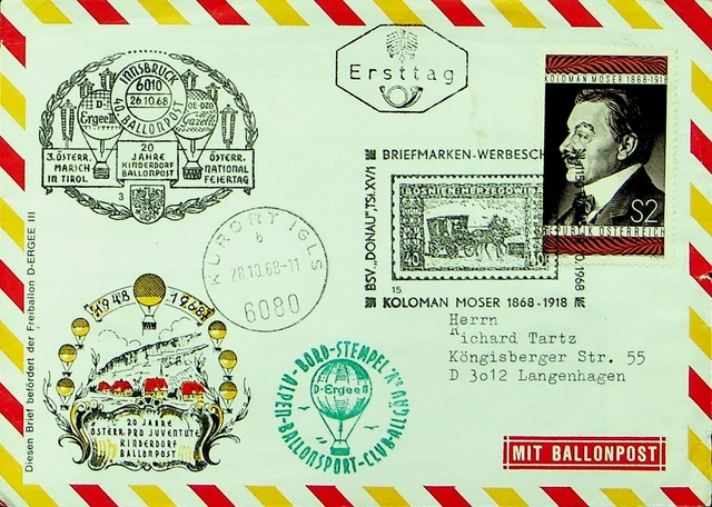 Österreich 1968 S Pro Juventute KINDER Dorf Associations Balloon Post FDC Sich