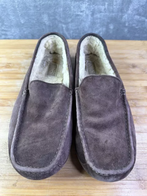 UGG Australia Slippers Mens 13 Ascot Brown Suede Sheepskin Loafers