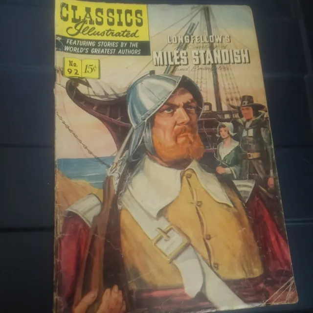 Classics Illustrated #92, Miles Standish, HRN 92, 1st Print  VG+ 1952 golden age