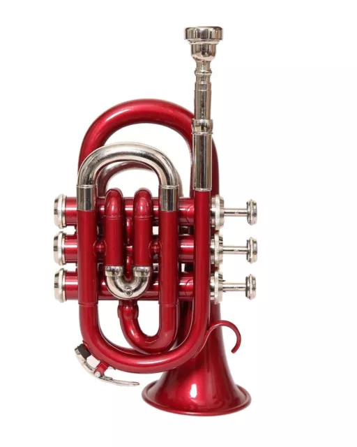 BRAND NEW POCKET TRUMPET RED NICKEL Bb POCKET TRUMPET+FREE HARD CASE+MOUTHPIECE